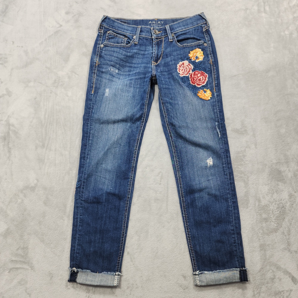 Ariat Jeans Womens 27 Blue Floral Bloom Boyfriend Stackable Straight Cuffed Jean